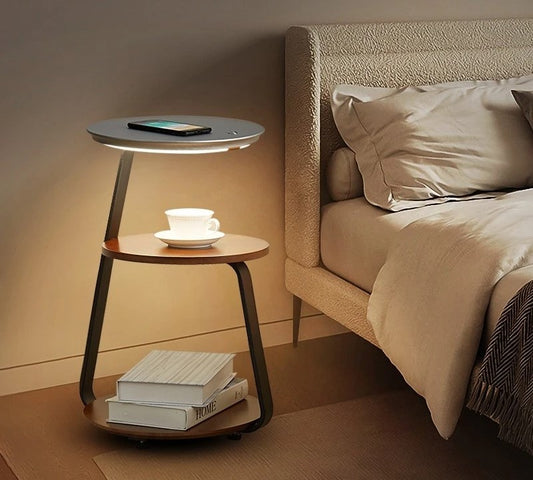 Modern bedside table with integrated LED lighting